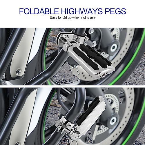 Motorcycle Highway Pegs, Crash Bar Foot Pegs for Harley Touring Electra Street Glide Road King Sportster, Kawasaki, 1"(25mm), 1 1/4"(32mm), 1 1/3"(34mm) Engine Guard Footrest, 1 Pair - color: Slotted Style - Chrome