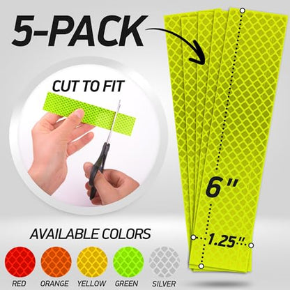 Reflective Stickers | 3M Diamond Grade | Yellow-Green | 1.25″ x 6″ | 5-Pack | Reflective Safety Tape for Helmets, Cars, Mailboxes & More - color: Fluorescent Yellow-green