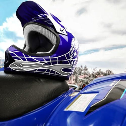 SLMOTO DOT Youth & Kids Motocross Offroad Street Helmet Blue Skull Motorcycle Dirt Bike ATV Helmet + Goggles + Gloves X-Large - color: Blue Skull, size: X-Large