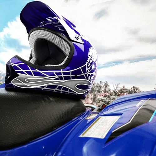 SLMOTO DOT Youth & Kids Motocross Offroad Street Helmet Blue Skull Motorcycle Youth Helmet Dirt Bike Motocross ATV Helmet+Goggles+Gloves Small - color: Blue Skull, size: Small