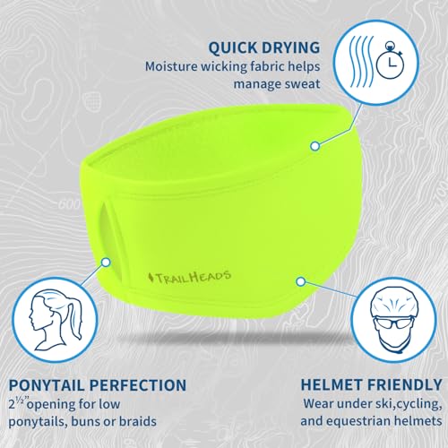 TrailHeads Womens Ponytail Headband - Moisture Wicking Hair Headband for Running, Winter, Workout - Athletic Headband Women - color: hi-vis