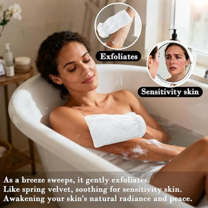 VOOVA & MOVAS White Exfoliating Washcloth 6PC, 8.3"x6.3" - 100% Cotton, Soft Absorbent Body Shower Glove Washcloth with Hanging Loop, Wash Mitts for Body - color: White