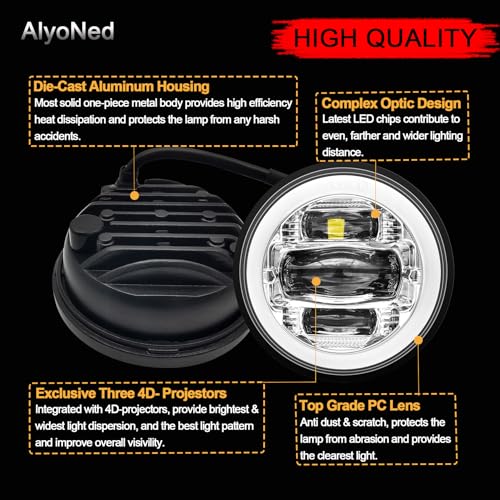 AlyoNed 2024 New 4.5" inch LED Passing Lights Fog Lamps Driving Light DRL White Halo DOT Kit for Motorcycle Auxiliary Light Bulb Projector Driving Lamp Chrome - color: Chrome