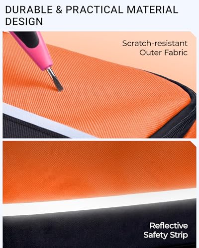 2 Pack Small Tool Bags Zipper Pouch for Organizing, with Adjustable Shoulder Strap & Carabiner, Utility Small Tool Pouch with Multi Pocket Compartments and Label Area (12" & 10") - color: Blue/Orange