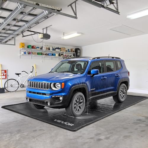 VEVOR Containment Mat, 7 ft 9 in x 16 ft, Non-Slip PVC Garage Floor Mat with a Cleaning Squeegee, Heavy Duty Durable Waterproof Containment Protection from Snow, Rain and Mud for Cars Parking, Black - size: 7 ft 9 in x 16 ft