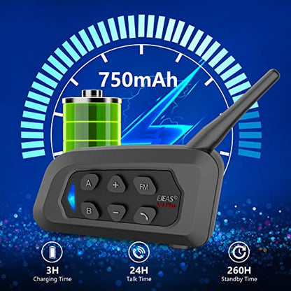 EJEAS V4 Plus Helmet Communication System, Motorcycle Bluetooth V5.1 Headset 1500m Helmet Intercom with Noise Reduction/3D Sound/FM Radio/Hands-Free, Ideal for 2 to 4 Riders Group Talking (1PC) - size: V4-1