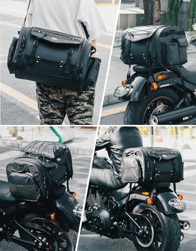 KEMIMOTO Motorcycle Travel Luggage Bags, 60L Expandable Large Capacity Motorcycle Tail Bag, Waterproof Rear Rack Trunk, Motor Pannier Bag with Rain Cover and Straps - size: 60L