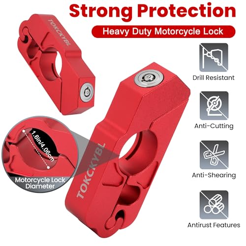Motorcycle Lock, Heavy Duty Anti Theft Helmet, Brake and Handlebar Lock, Universal for Motorcycles, ATVs, Dirt Bikes, Mopeds, Scooters, Red - color: Red