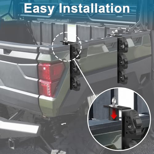 Dual Tool Hooks Mount Holder Compatible With For UTV Polaris Ranger 1000 xp 900 800 700 500 570 General 1000 With 1-7/16" Hole Cargo Bed Mount Shovel Farm Hunting Tool Carrier Storage Rack