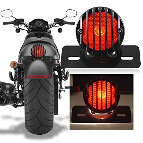KATUR 1PCS Motofans Black Round Metal Motorcycle Tail Brake Light Compatible with Harley Bobber Chopper Custom April IA Mana