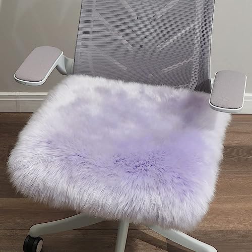 LLB Sheepskin Chair Cover - Office Cushion, Dining Room Pad, Desk Seat for Computer, Fur Area Rug for Living Room, 18x18 Inch (Pack of 1), Taro Purple - color: Taro Purple, size: 18x18 Inch (Pack of 1)