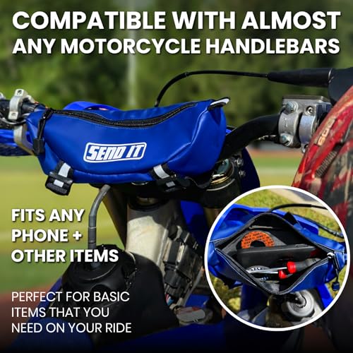 Waterproof Dirtbike Handlebar Bag | Compact Motorcycle Handle Bar Storage Pouch | Universal Fit Dirt Bike Bag for Trail & Adventure Riding | Durable Surron Bar Bag - Blue - color: Blue