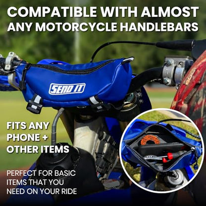 Waterproof Dirtbike Handlebar Bag | Compact Motorcycle Handle Bar Storage Pouch | Universal Fit Dirt Bike Bag for Trail & Adventure Riding | Durable Surron Bar Bag - Blue - color: Blue