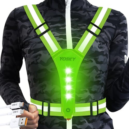 YOSKY 8 LED Running Reflective Gear Rechargeable Adjustable Running Lights Vest Safety Night Reflective Vest - color: Yellow