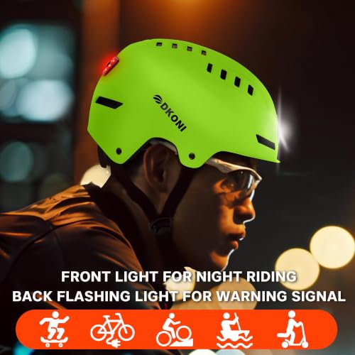 DKONI Bike Helmet with LED Lights Bicycle Helmets Commuter Cycling Helmet USB Rechargeable Front & Back LED Light Helmet for Adult Men Women - color: Yellow, size: Large: 22-24 inch (56-61cm)