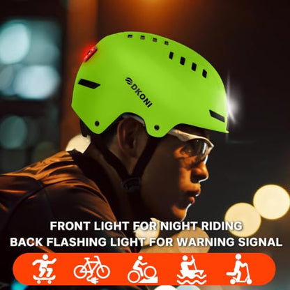 DKONI Bike Helmet with LED Lights Bicycle Helmets Commuter Cycling Helmet USB Rechargeable Front & Back LED Light Helmet for Adult Men Women - color: Yellow, size: Large: 22-24 inch (56-61cm)