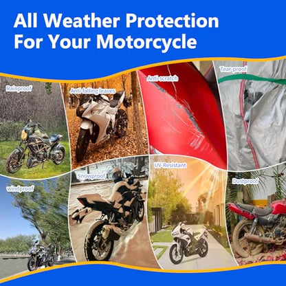 Motorcycle Cover, 600D Heavy Duty Waterproof Motorbike Cover,Dustproof Motorcycles Vehicle Cover Scooter Shelter Protection with Reflective Strips & Storage Bag 105" x 41" x 50" - size: 105" x 41" x 50"
