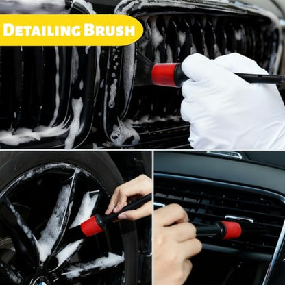 Set of 6 Motorcycle Cleaning Brush Kit, Motorcycle Detailing Wash Kit, Include Easy Reach Brush, Chain, Stiff Tire, Detailing Brush, Wool Wash Mitt, Microfiber Towel for Motorcycle, Bicycle