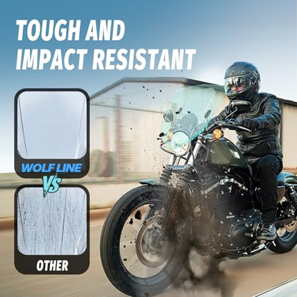 Motorcycle Universal Windshield 16.7” Windscreen Compatible with Yamaha Harley Honda Kawasaki Suzuki BMW Vulcan Cruiser Wind Deflector with 7/8" 1" 1 1/8" Handlebars, Transparent - color: Transparent