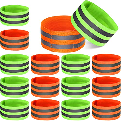Gejoy 16 Pieces Reflective Bands Reflector Bands for Wrist, Arm, Ankle, Leg, High Visibility Reflective Gear Safety Reflector Tape Straps for Night Walking, Cycling and Running - color: Green, Orange