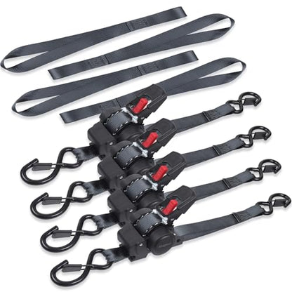 Ayaport Retractable Ratchet Straps 1in X 12ft(4PK)-1500lb Break Strength, Heavy Duty Ratchet Straps Self Retractable Tie Downs with Soft Loops for Motorcycle, Dirt Bike, Cargo, Truck Accessories - size: 1"x12'-4pc