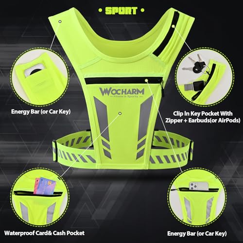 Reflective Vest Chest Phone Holder, Adjustable Hydration Training Workout Gear for Nighttime Running Biking - color: Fluorescent green