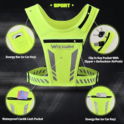 Reflective Vest Chest Phone Holder, Adjustable Hydration Training Workout Gear for Nighttime Running Biking - color: Fluorescent green