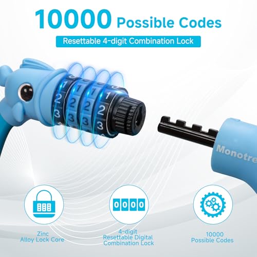 Bike Lock, 3.9 Feet 4-Digit Resettable Combination Password Anti-Theft Cable Lock, Cute Coiled Bike Lock with Mounting Bracket, Suitable for Bicycles, Electric Scooters, Ebikes (Blue-10mm) - color: Blue-10mm