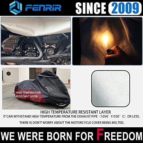 FENRIR 96" Motorcycle Cover Waterproof Outdoor Storage Exhaust Pipe Anti-Scalding Compatible with Harley Davidson Softail Fat bob Fat boy Low Rider Breakout Indian Scout Chief Shadow Vulcan Boulevard - size: 96.45"X41.33"X49.21" Cruiser