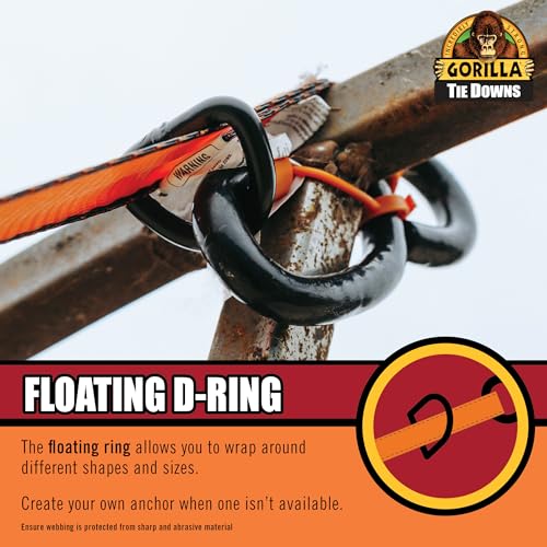 Gorilla Ratchet Tie Down Straps (2Pack) 1.5in x 14ft - 5000lb Break Strength, Heavy Duty Orange Webbing with Gorilla-Grip Handle, Cap Locks & Floating D Rings for Secure Cargo Hauling, Camping, Moving - style: 1.5in x 14ft - 5000lb Break (Pack of 2)