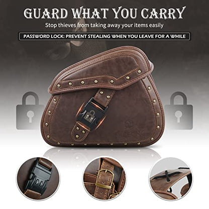 NICECNC Saddle Bags, PU Leather Motorcycle Saddlebags, Reinforced Straps & Saddle Piece, with Cup Holder & Lock, Throw Over Saddle Bag Side Bags, Brown - color: Brown