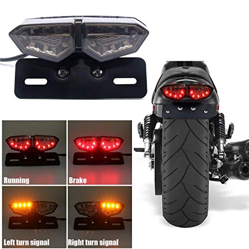Motorcycle Tail Light Integrated Running Brake Stop Light Dual Eye Turn Signals Lamp Black with License Plate Bracket for Harley Honda Yamaha Suzuki Kawasaki - color: Black 2