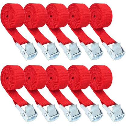 10 Pack Lashing Straps with Buckles Adjustable, 1" x 78" Cam Buckle Tie Down Strap, Red Cargo Straps for Securing Luggage, Cargo, Bicycles, Motorcycles - size: Red 1" x 78"