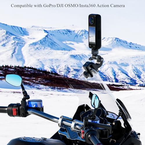 Kewig Motorcycle Windshield Camera Mount with Aluminum Alloy Clip Base & 1/4'' Threaded Adapter Compatible with GoPro/DJI OSMO/Insta360 Action Camera, Angle Adjustable, Quick-Release Design