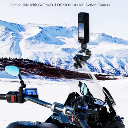 Kewig Motorcycle Windshield Camera Mount with Aluminum Alloy Clip Base & 1/4'' Threaded Adapter Compatible with GoPro/DJI OSMO/Insta360 Action Camera, Angle Adjustable, Quick-Release Design