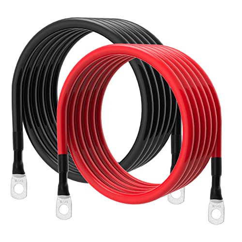 6 AWG Battery Cables 6 Gauge Battery Power Inverter Cable with 5/16 Inch Tinned Copper Lugs Both Ends for Solar Marine Boat RV Car Motorcycle 2 pcs (5FT) - size: 5FT