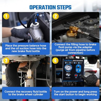 Brake Bleeder Kit Automatic 7~36PSI Electric Brake Fluid Bleeder 1.6L/min Flow Airless Vacuum Filling, Adjustable Brake Pressure Bleeder Pump with 3 Master Cylinder Adapter, Fluid Shortage Protection