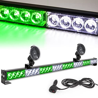 White/Green Emergency Strobe Light Bar 36 in 13 Flash Patterns Traffic Advisor Warning Hazard Windshield Safety Lights Bar with Cigar Lighter for Vehicles, Truck (35.5 Inch, White/Green 32 Led) - color: White/Green