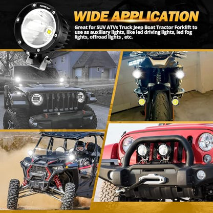Auxbeam C4 Series LED Pods 4In 72W Round Spot Offroad Light, 2PCS 7200LM Ditch Lights with Wiring Harness Kit Led Pod Lights White Round LED Pods for Truck Jeep Motorcycle SUV ATV UTV Wrangler - color: White Led Offroad Light