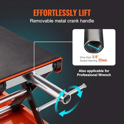 Motorcycle Lift, 1100 LBS Motorcycle Scissor Lift Jack with Wide Deck & Safety Pin, 3.7"-13.8" Center Hoist Crank Stand, Steel Scissor Jack for Street Bikes, Cruiser Bikes, Touring Motorcycles