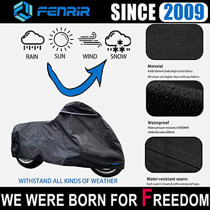 FENRIR 96" Motorcycle Cover Waterproof Outdoor Storage Exhaust Pipe Anti-Scalding Compatible with Harley Davidson Softail Fat bob Fat boy Low Rider Breakout Indian Scout Chief Shadow Vulcan Boulevard - size: 96.45"X41.33"X49.21" Cruiser
