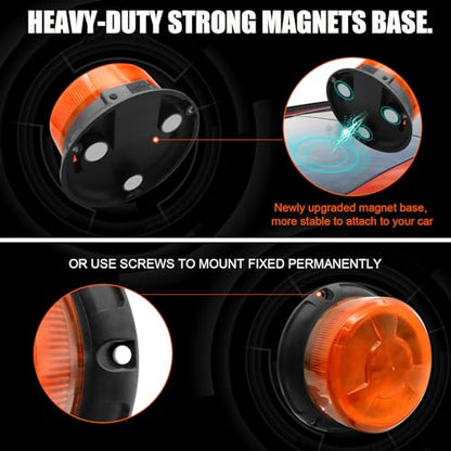 AnTom Remote Control Wireless Strobe Lights, Waterproof Rechargeable LED Battery Powered Beacon Light with Strong Magnetic Base, Vehicle Emergency Flashing Warning, Amber