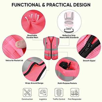 TICONN Reflective Safety Vest High Visibility Class II Mesh Vest for Women & Men Meets ANSI Standards - color: Pink, size: 3X-Large