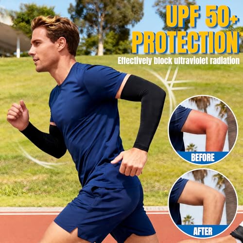 PFFY 4 Pairs UV Protection Arm Sleeves Cooling Compression Sleeve for Men Women Sports Tattoo Cover Up - color: 4 Pairs Black