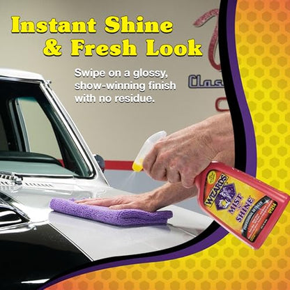 Wizards Mist-N-Shine Detail Spray and Bike Wash Bundle - 22 Oz - Multi-Purpose High Gloss Finish Waterless Quick Detailer Spray for Glass, Chrome, Paint and Plastics - Cleaner For Motorcycle Washing
