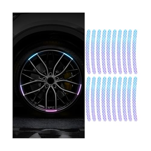 Zipelo 20PCS Reflective Car Wheel Decorative Stripe Stickers, Anti Scratch Vehicle Night Safety Warning Tape Decal, Automotive Exterior Tire Rims Sticker Accessories, Universal Fit (Multicolor) - color: Multicolor