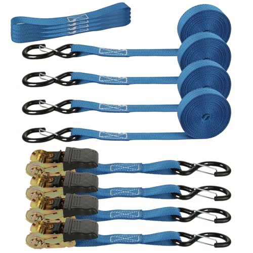 4Pack Ratchet Straps, 20Ft Ratchet Tie Down Straps, 1700 LB Break Strength Ratchet Cargo Straps with Safety Lock S Hooks & Soft Loops for Moving Cargo, Motorcycle, Appliances, Lawn Equipment - color: Blue, size: 4 pack 1 inch x 20ft