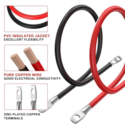 4 AWG Battery Cable, 4 AWG 32 Inch Pure Copper Battery Inverter Cables with 3/8" Tabs on Both Ends Set for Automotive Solar Power Inverter Marine Boat RV Car Motorcycle (Red and Black) - size: 32 Inch