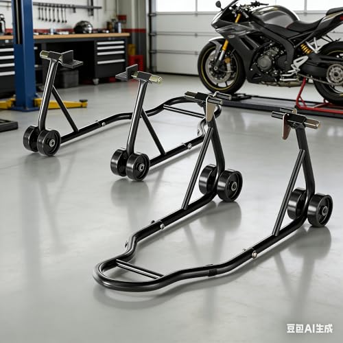 Motorcycle Stands Front and Rear Combo, 850 lbs Motorcycle Paddock Stand Set with U & L Swingarm Adapters, Universal Motorcycle Lift Stand for Honda Yamaha Kawasaki Suzuki Ducati BMW
