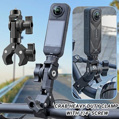 Insta 360 Motorcycle Bundle Accessory, Universal Powerful Clamp and Flexible Adhesive Mount for Cameras Compatible with Insta360 X5 X4 X3 X2, Go pro 13 and DJI OSMO Action 6 5 Pro Nano Camera